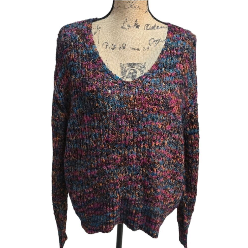 Chelsea & Theodore Multicolor‎ Knit Women's V-Neck Sweater Size Large New